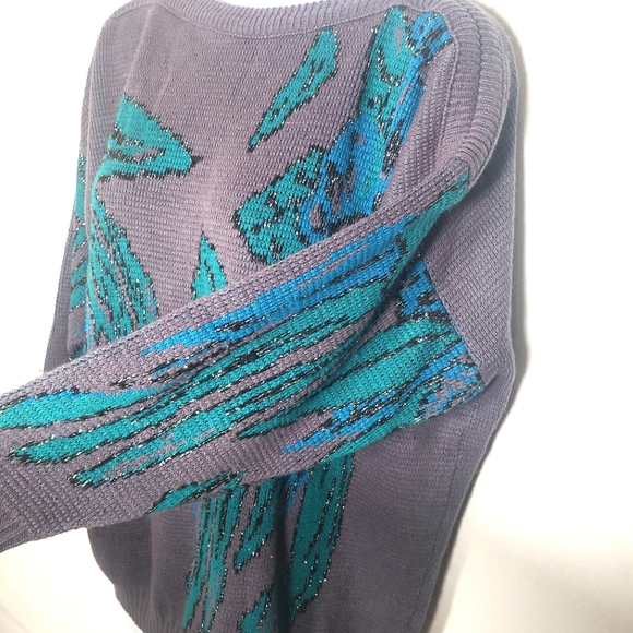 Vintage Knit Grey, Blue Green Sweater Size - Picture 5 of 9